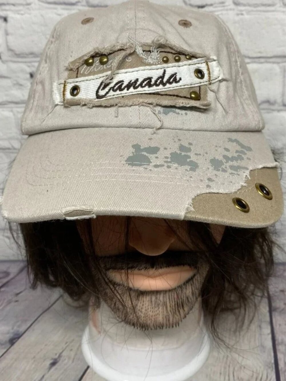 Canadian Vintage Distressed Dad Hat Cap Strap Back Brown Embroidered